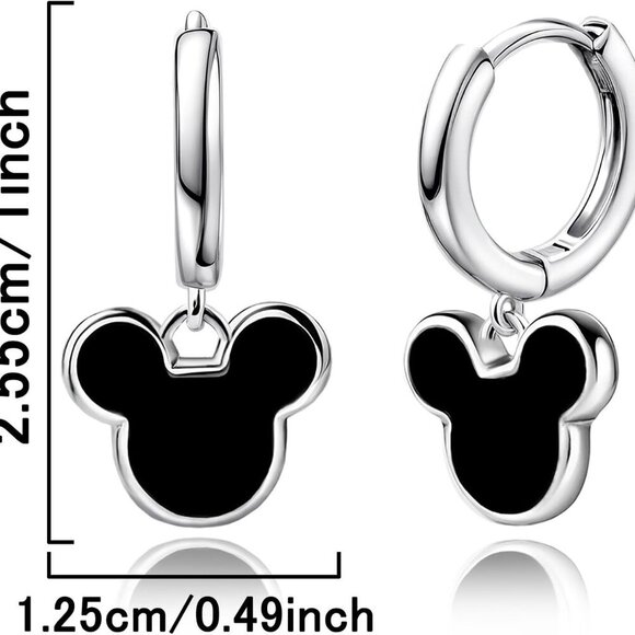 Black Silver Mouse Hoop Earrings for Women Dangle Nightout Jewelry Gift - Picture 2 of 6